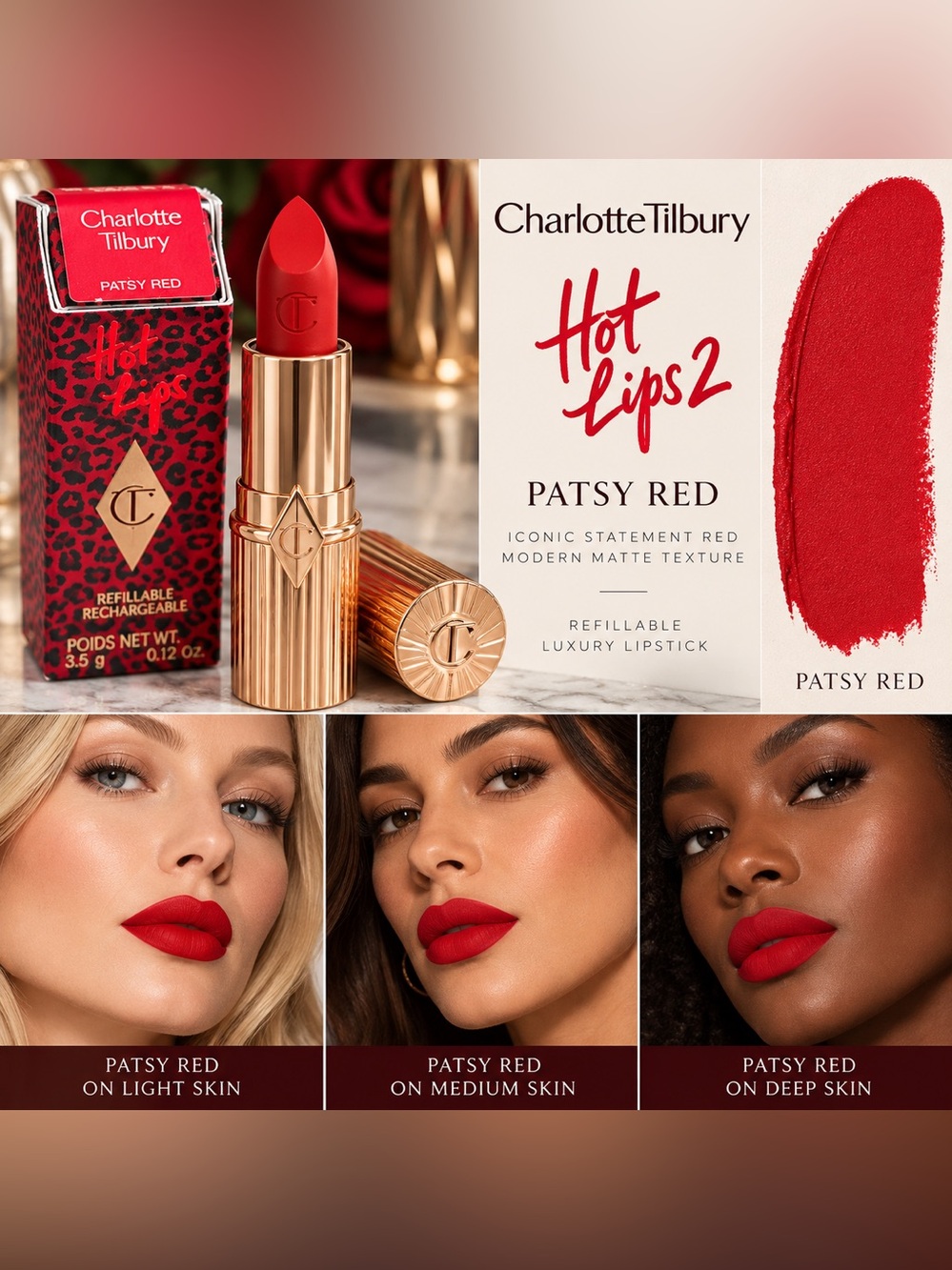 Charlotte Tilbury Hot Lips 2 Patsy Red Refillable Lipstick (Sealed) NIB
